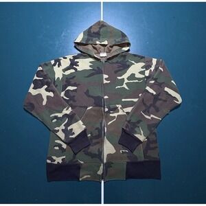 Vintage Camo Thermal Lined Hoodie Sweatshirt Mens Medium Full Zip Camouflage 80s